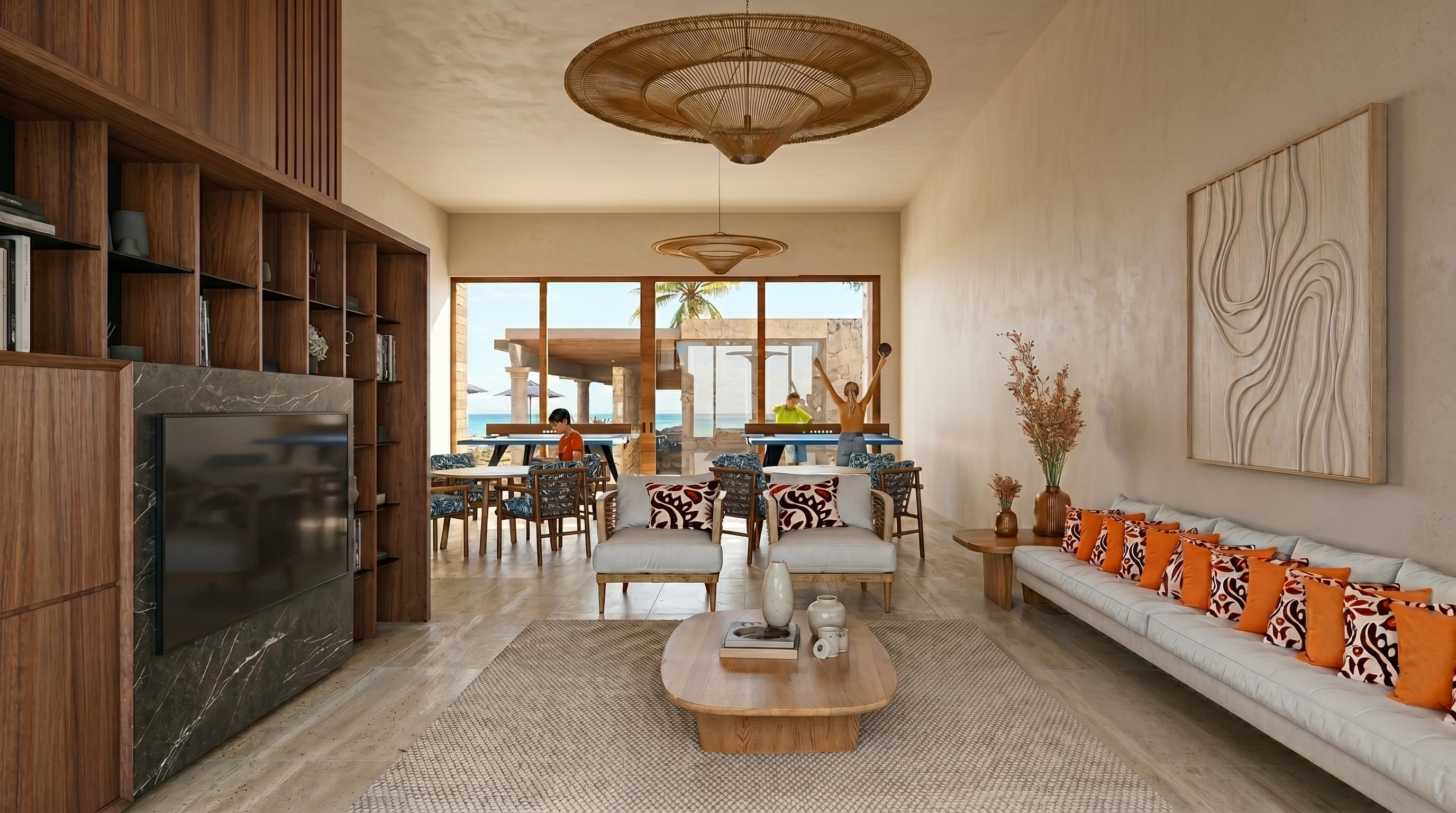 Interior residencial con sala y comedor